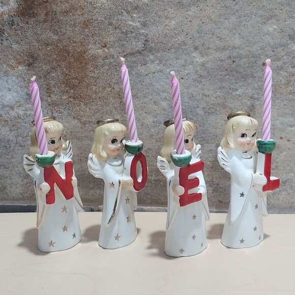 Commodore Japan Heavenly Christmas Noel Angel Candle Holders Figurines - Picture 13 of 13